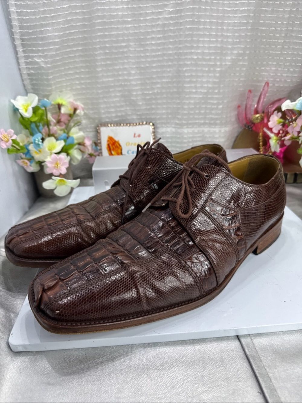 (N2)David Eden men dress shoes brown, genuine alligator and crocodile leather,13